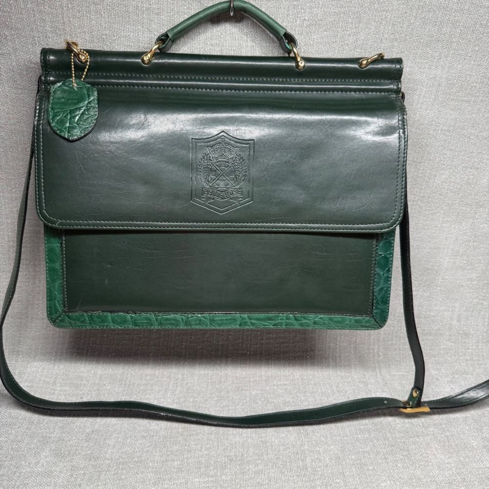 Belle Rose Vintage Satchel Briefcase Handbag Dark Forest‎ Green Messenger Bag